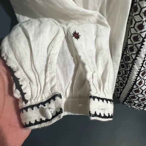 Frame Anita Embroidered Linen Peasant Top Oversized Tie Lace Long Sleeve S/p - Picture 5 of 10